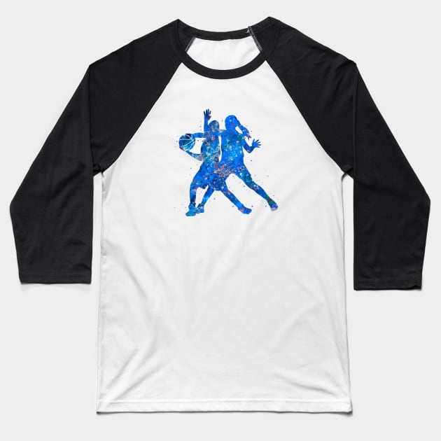 Basketball Girl Dribble - Blue Baseball T-Shirt by Yahya Art
